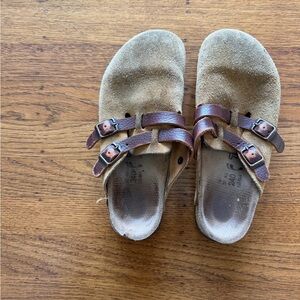 Tan Suede Slip-On Birkenstocks Brown Straps